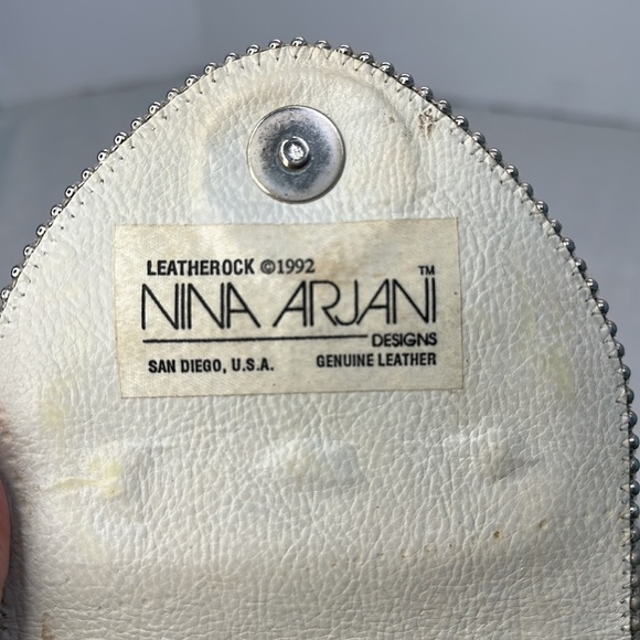 Nina Arjani Leatherock Leather Purse Turquoise Stones and silver Beaded Trim - Picture 7 of 8